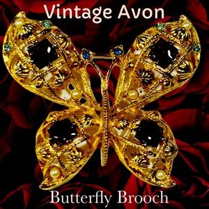 Vintage Bejeweled Goldtone Butterfly Brooch ~ AVON